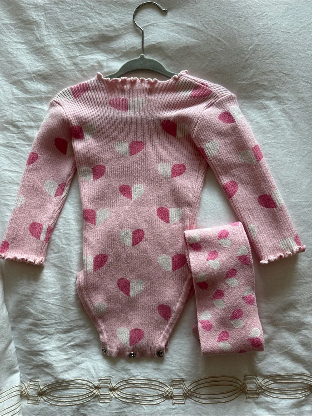 Indigo Dreams Pink Heart Ribbed Baby Headband & Bodysuit Set - Soft Pink